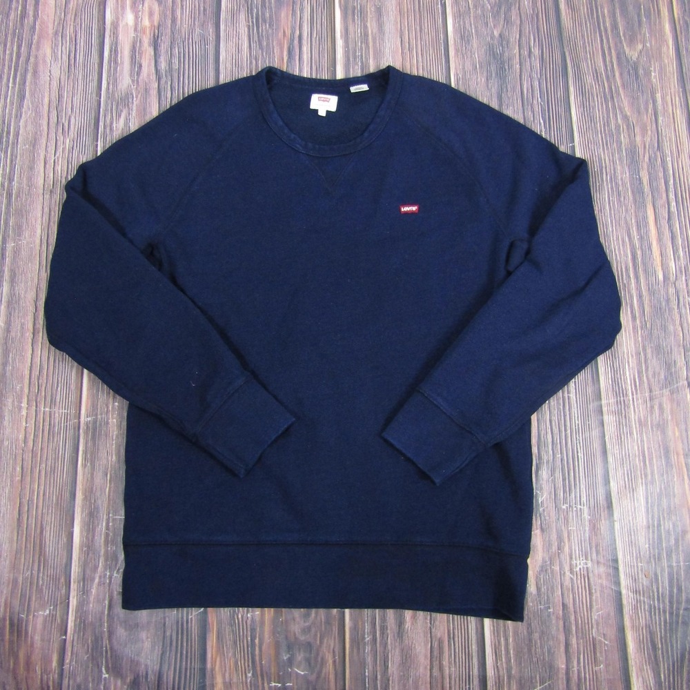 Levi's Sweatshirt Mens Large Navy Blue Crewneck Raglan Small Logo Patch Pullover